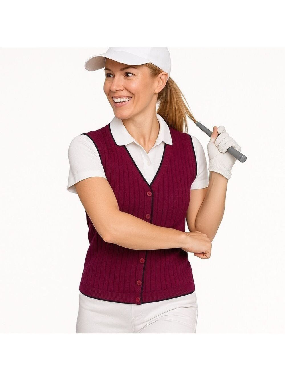 EASTBROOK Clothing Company Maroon w/ Black Trim Button Down Sweater Vest, Size M